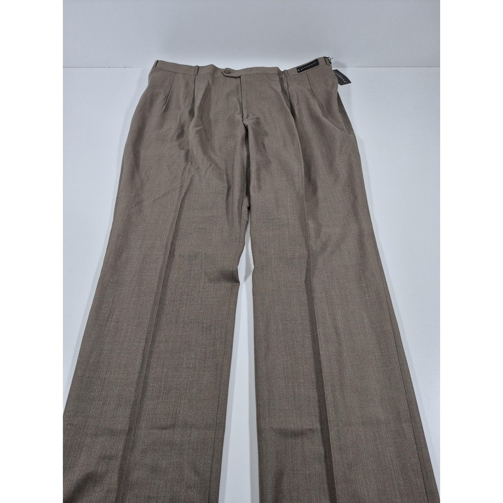 Gianelli Dress Pants Mens 46x36 Beige Wool Tweed Pleated Classic Fit NWT